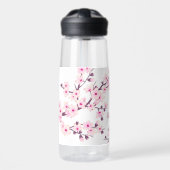 Floral Cherry Blossom | Roze witte monogram Waterfles (Voorkant)