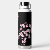 Floral Cherry Blossom | Roze zwart monogram Waterfles (Achterkant)