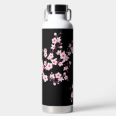Floral Cherry Blossom | Roze zwart monogram Waterfles (Voorkant)