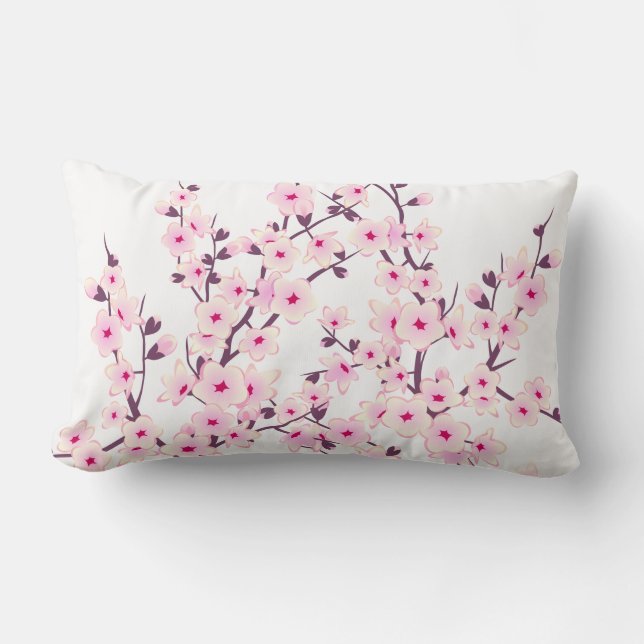 Floral Cherry Blossom (Sakura) Pink White Kussen (Voorkant)