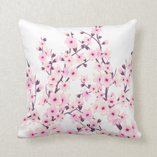 Floral Cherry Blossom (Sakura) Pink White Kussen