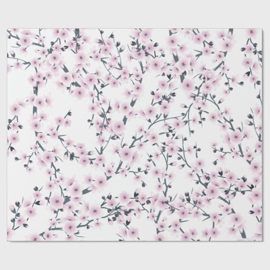 Floral Cherry Blossom Sakura Pink White Pattern Cadeaupapier (Vlak)