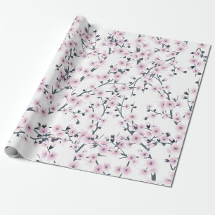 Floral Cherry Blossom Sakura Pink White Pattern Cadeaupapier