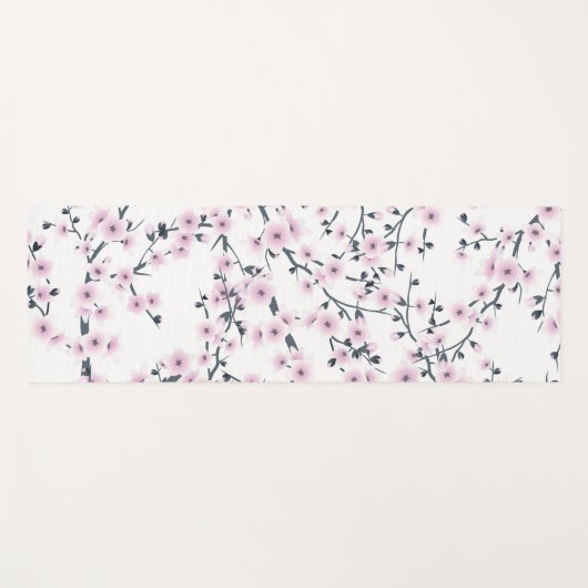 Floral Cherry Blossom Sakura Pink White Pattern Yogamat (Voorkant (horizontaal))