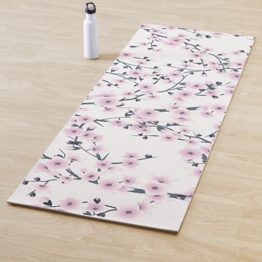 Floral Cherry Blossom Sakura Pink White Pattern Yogamat (In situ)