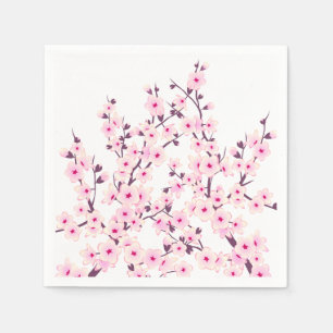 Floral Cherry Blossom (Sakura) Pink White Servet