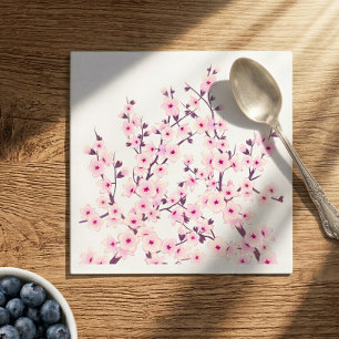 Floral Cherry Blossom (Sakura) Pink White Servet