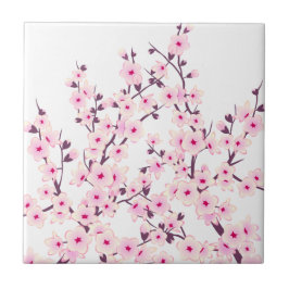 Floral Cherry Blossom (Sakura) Pink White Tegeltje