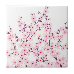 Floral Cherry Blossom (Sakura) Pink White Tegeltje