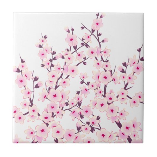 Floral Cherry Blossom (Sakura) Pink White Tegeltje (Voorkant)