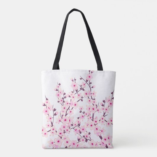 Floral Cherry Blossom (Sakura) Pink White Tote Bag (Achterkant)