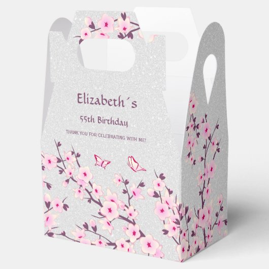 Floral Cherry Blossom Silver Custom Birthday Favor Bedankdoosjes (Geopend)