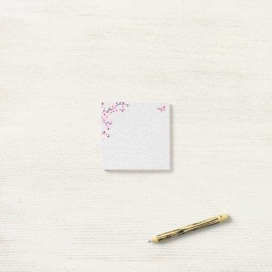 Floral Cherry Blossom Silver Glitter Post-it® Notes (Op bureau)