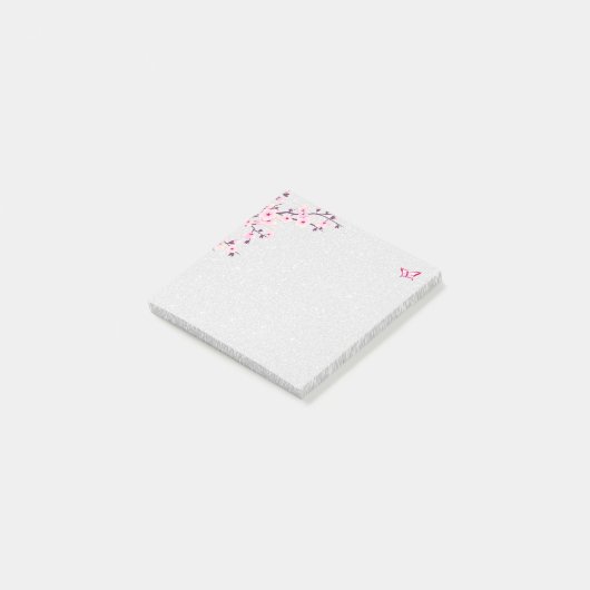 Floral Cherry Blossom Silver Glitter Post-it® Notes (Schuin)