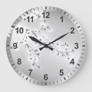 Floral Cherry Blossom Silver Numbers Grote Klok