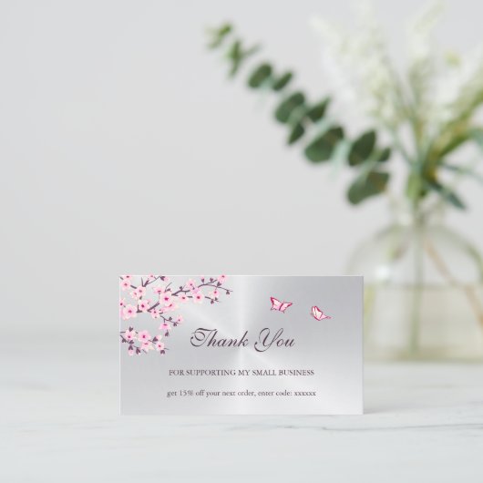 Floral Cherry Blossom Thank You Business Card Visitekaartje (Staand voorkant)
