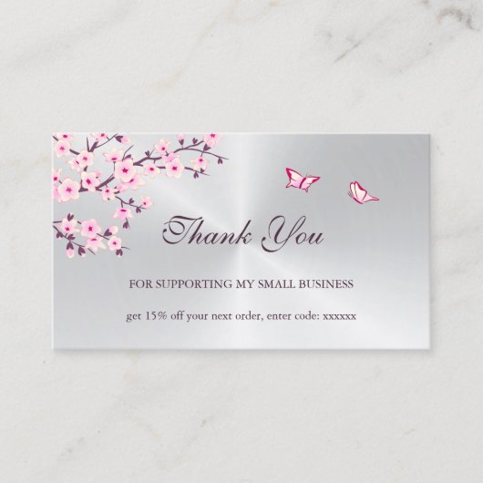 Floral Cherry Blossom Thank You Business Card Visitekaartje (Voorkant)