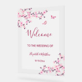 Floral Cherry Blossom Transparent Wedding Welcome Acryl Bord (Hoek)