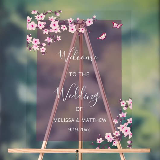 Floral Cherry Blossom Transparent Wedding Welcome Acryl Bord (Neutraal)