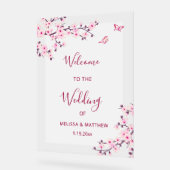Floral Cherry Blossom Transparent Wedding Welcome Acryl Bord (Hoek)