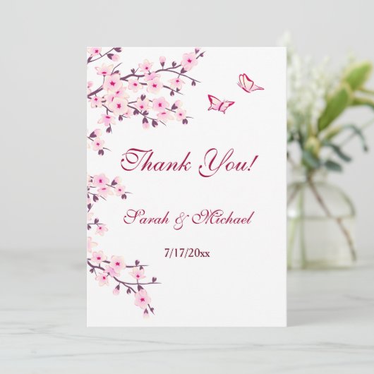 Floral Cherry Blossom Weddenschap Hartelijk dank Bedankkaart (Staand voorkant)
