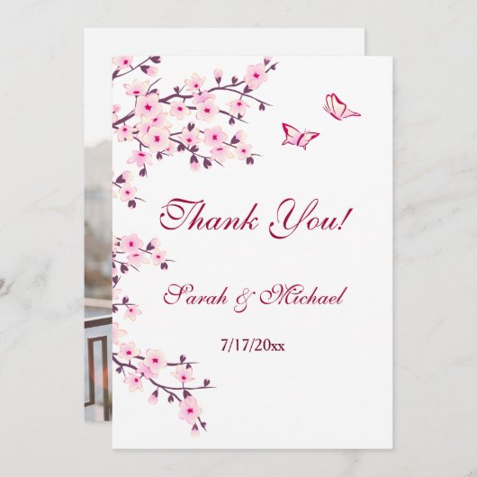 Floral Cherry Blossom Weddenschap Hartelijk dank Bedankkaart (Voorkant / Achterkant)