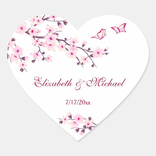 Floral Cherry Blossom Wedding Hart Sticker (Voorkant)