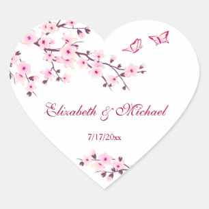 Floral Cherry Blossom Wedding Hart Sticker