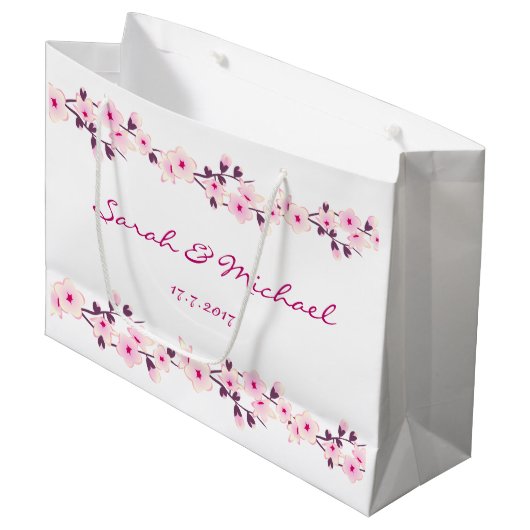 Floral Cherry Blossom Wedding Large Gift Bag Large Cadeautasje (Voorkant Gekanteld)