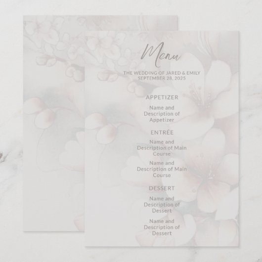 Floral Cherry Blossom Wedding Menu (Voorkant / Achterkant)