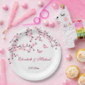 Floral Cherry Blossom Wedding Papieren Bordje (Feest)