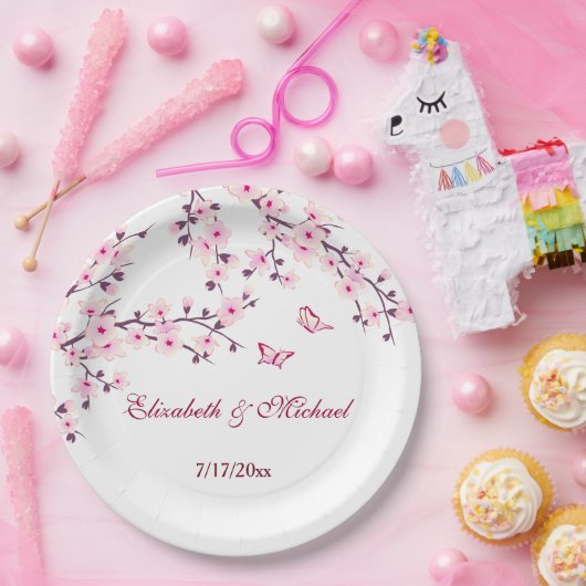 Floral Cherry Blossom Wedding Papieren Bordje (Feest)