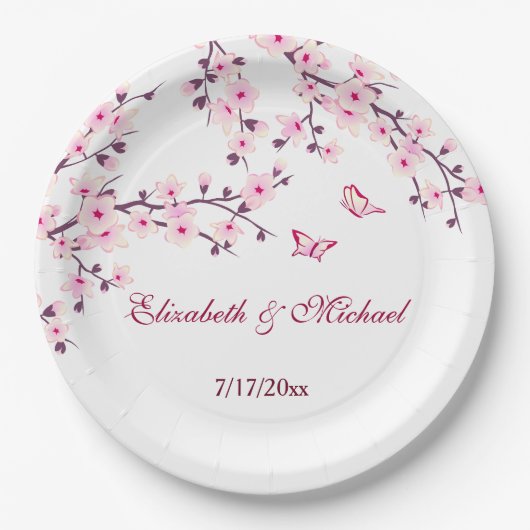 Floral Cherry Blossom Wedding Papieren Bordje (Voorkant)