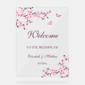 Floral Cherry Blossom Wedding Welkom Acryl Bord (Voorkant)