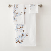 Floral Cherry Blossom White Blue Bad Handdoek (Insitu)