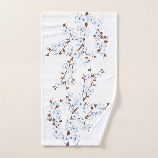 Floral Cherry Blossom White Blue Bad Handdoek (Handdoek)