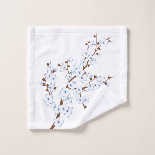 Floral Cherry Blossom White Blue Bad Handdoek (Wasdoekje)