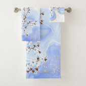 Floral Cherry Blossom White Blue Ink Bad Handdoek (Insitu)