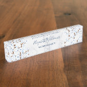 Floral Cherry Blossom White Blue Marble Naambordje (Zijkant)