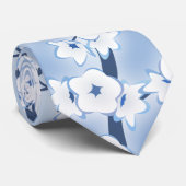 Floral Cherry Blossom White Blue Pattern Stropdas (Opgerold)
