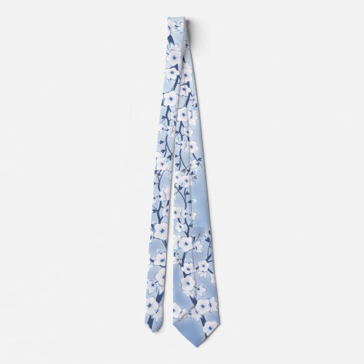 Floral Cherry Blossom White Blue Pattern Stropdas (Achterkant)