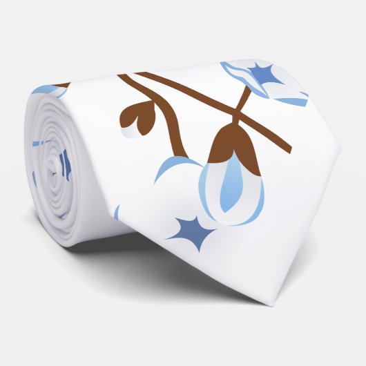 Floral Cherry Blossom White Blue Stropdas (Opgerold)