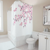 Floral Cherry Blossom White Pink Douchegordijn (In situ)