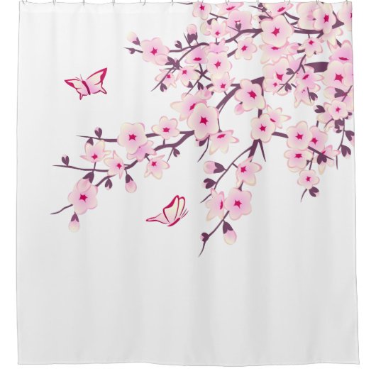 Floral Cherry Blossom White Pink Douchegordijn (Voorkant)