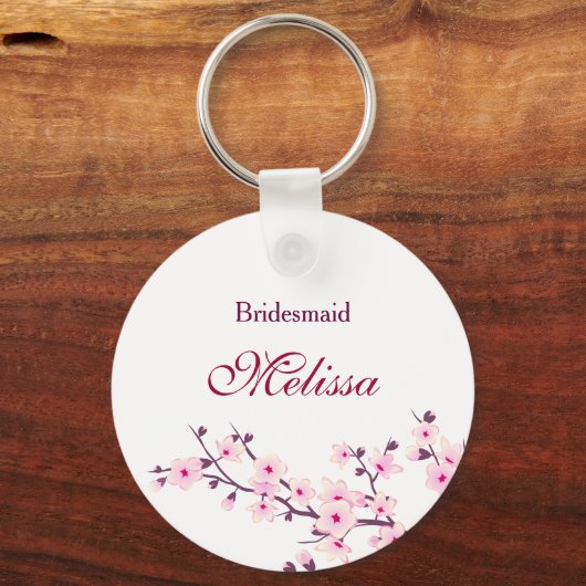 Floral Cherry Blossom White Pink Sleutelhanger (Achterkant)