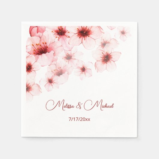 Floral Cherry Blossom Your Names Wedding Servet (Voorkant)