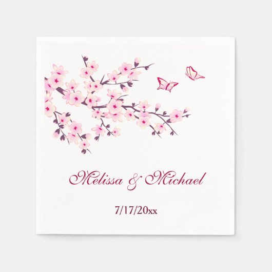 Floral Cherry Blossom Your Names Wedding Servet (Voorkant)