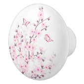 Floral Cherry Blossoms Butterflies Pink White Keramische Knop (Rechts)