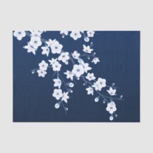 Floral Cherry Blossoms Dark Blue White Tissuepapier