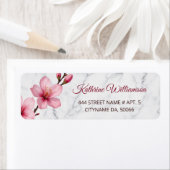 Floral Cherry Blossoms Light Gray Marble Etiket (Insitu)